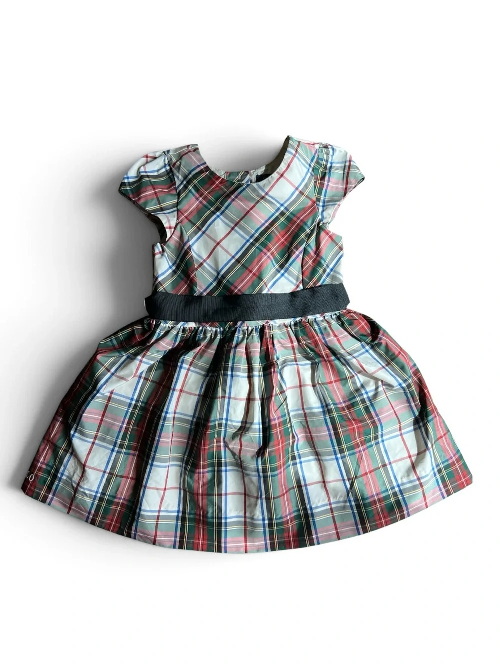 Polo by Ralph Lauren Red, Green & White Plaid Dress with Black Waistband Sz 4